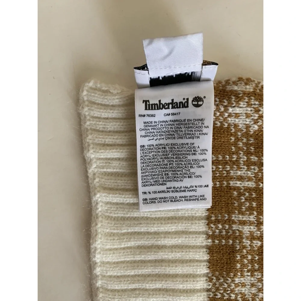 Timberland Plaid Knit Scarf Tan Cream NWOT Unisex Winter Cozy Soft Retails $60